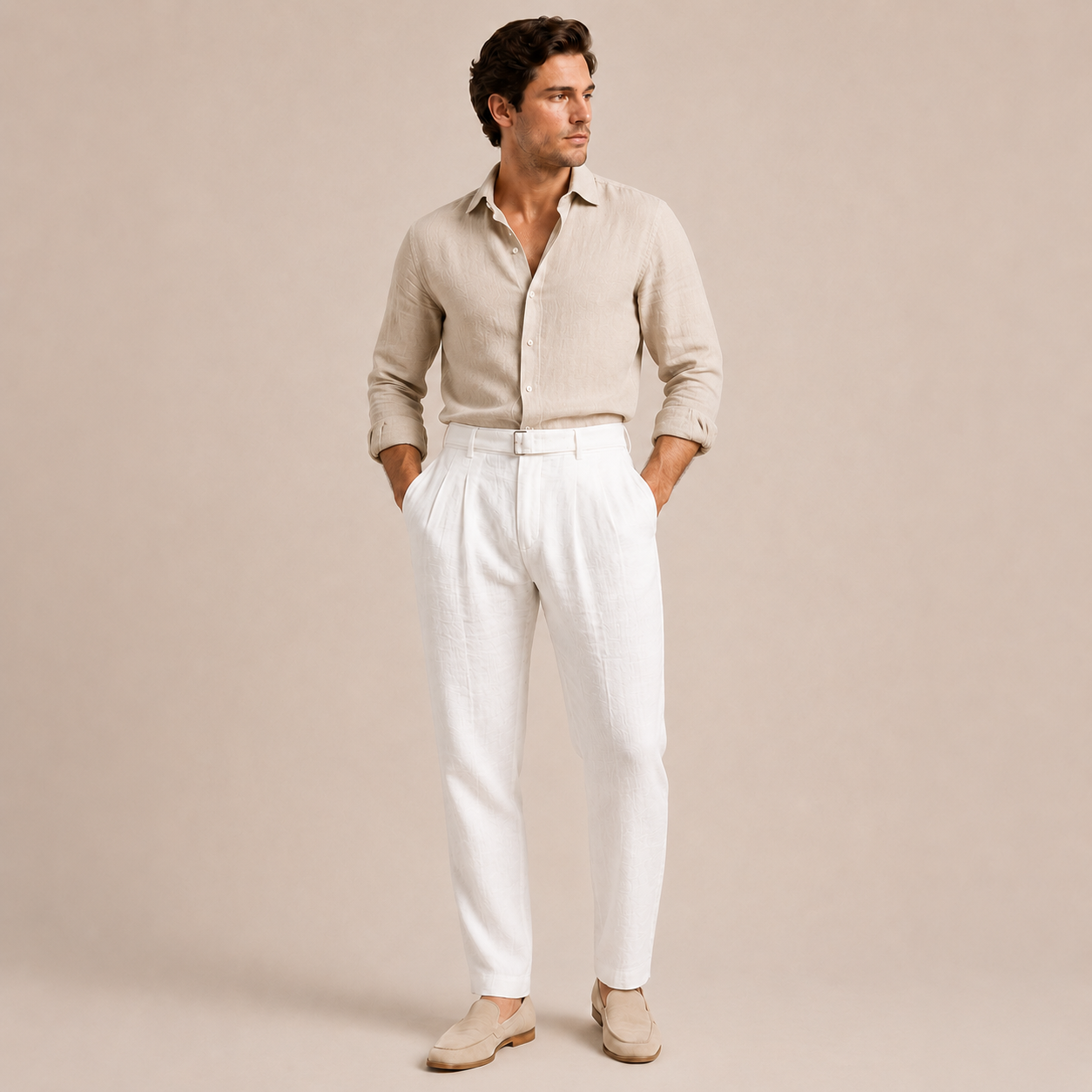 Pantalon Homme en Lin d'export Blanc